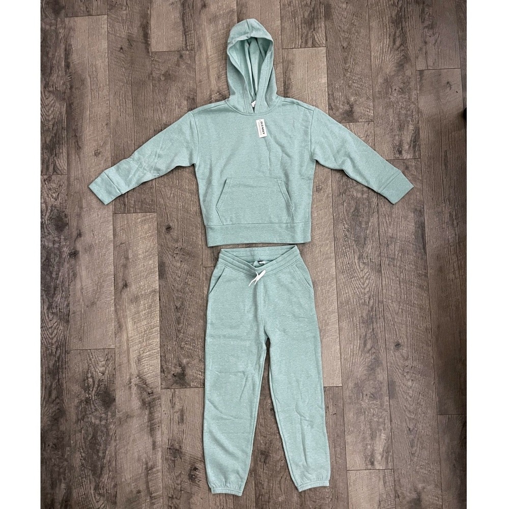 Old Navy Kids Mint Green Heather Hoodie and Jogger Fleece Set Size M 8 NWT